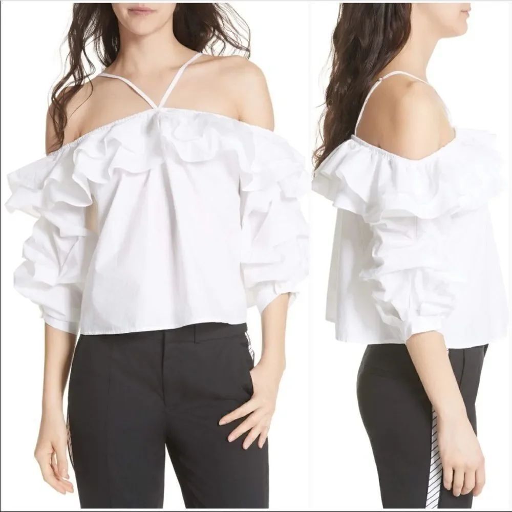 Joie Ruffled Cold Shoulder Top Sizes: Sm & Med